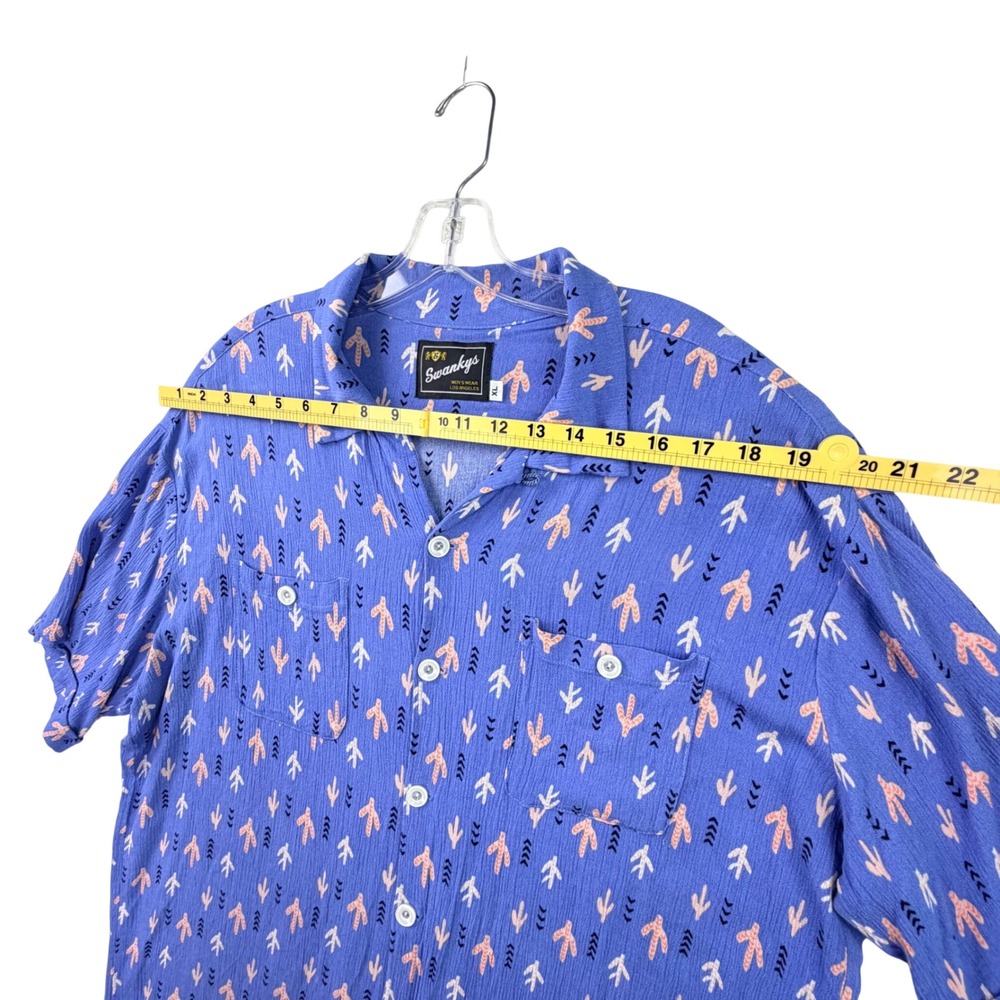 Swankys Crinkle Crepe Camp Shirt Men XL Blue Short Sleeve Pocket Boho Retro L.A. - Picture 10 of 11